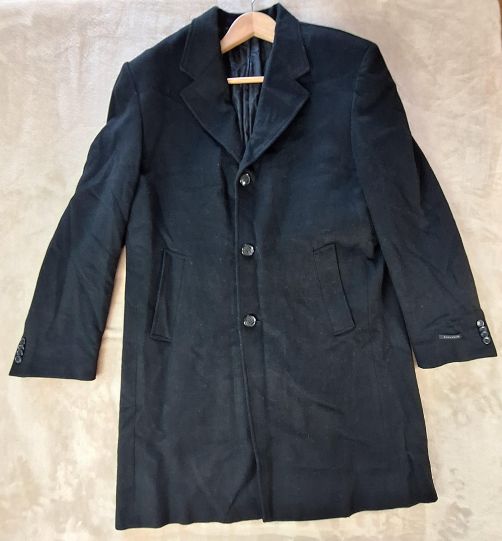 Addition By Wessel & Vett Coat Mens IT 56 Black Wool Overcoat Long Lined
